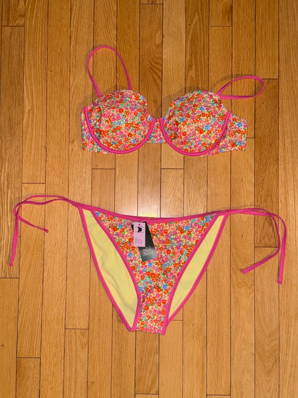 Pink Floral Bikini Swim Top and Bottoms